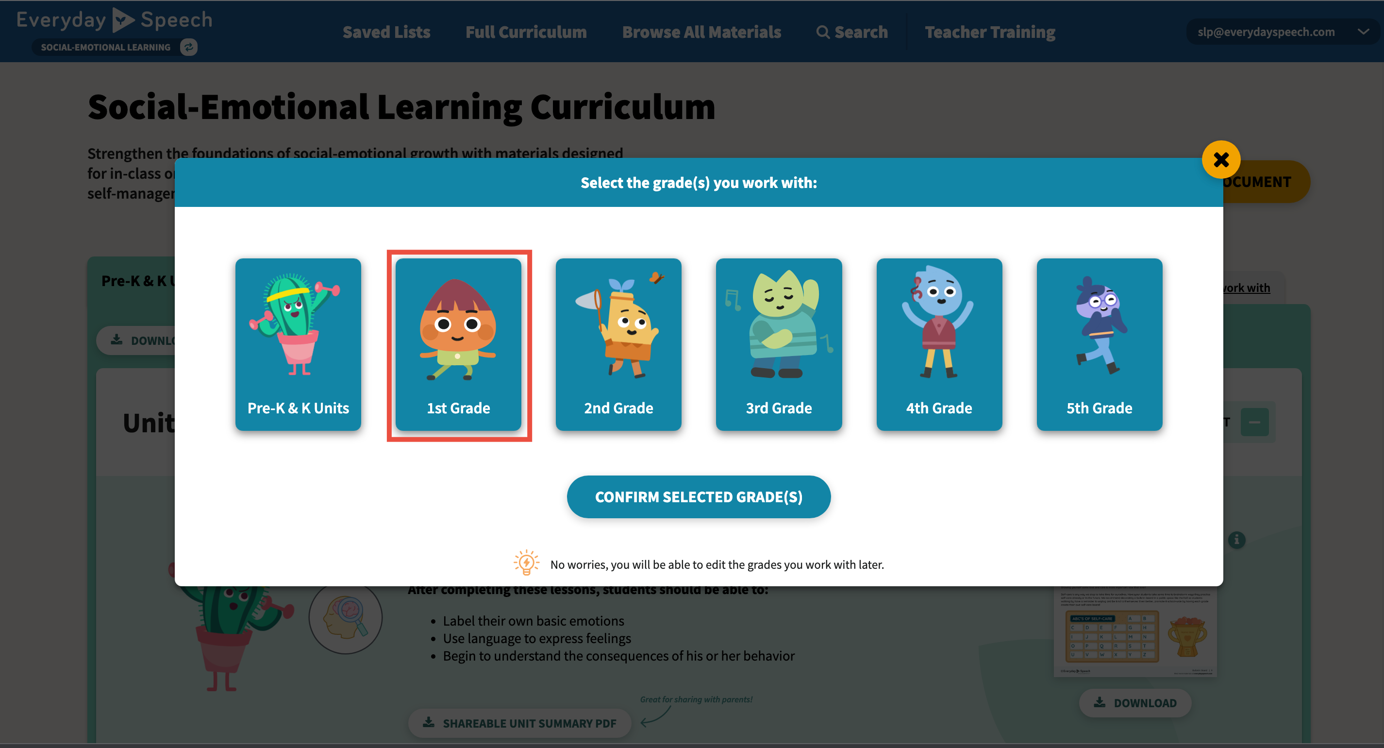 How to manage grade levels in the SEL curriculum